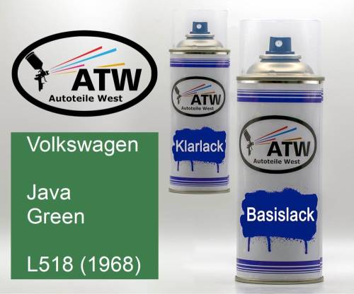 Volkswagen, Java Green, L518 (1968): 400ml Sprühdose + 400ml Klarlack - Set, von ATW Autoteile West.